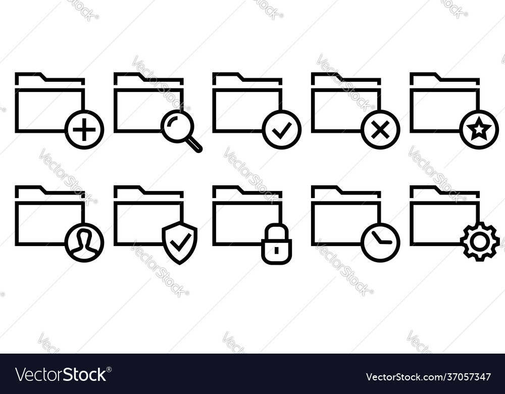 Folder icons file flat line set vector image Folder icons file flat line set