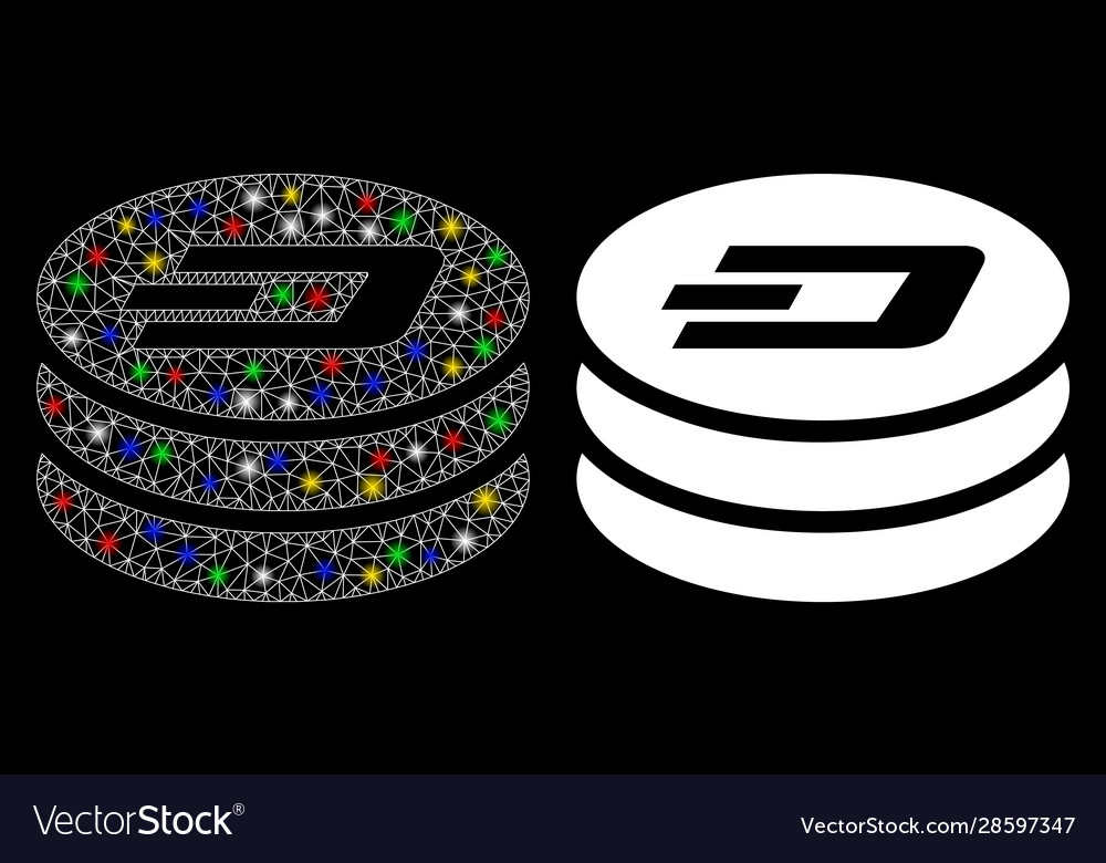 Glowing mesh 2d dash coin column icon with flare vector image Glowing mesh 2d dash coin column icon with flare