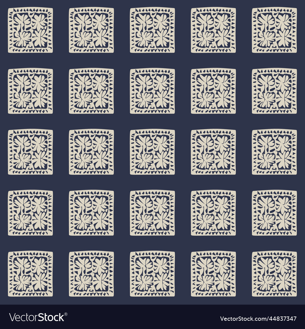 Hand drawn retro block print seamless pattern vector image Hand drawn retro block print seamless pattern