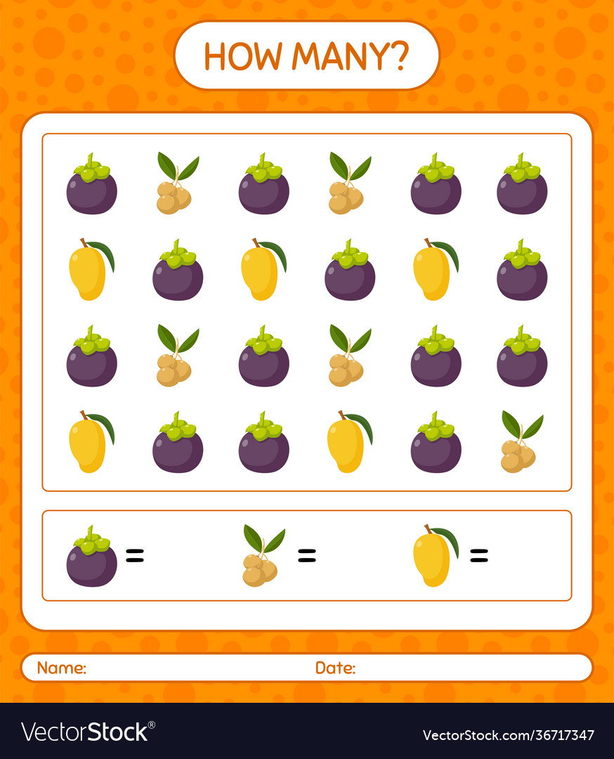 How many counting game with fruit worksheet vector image How many counting game with fruit worksheet