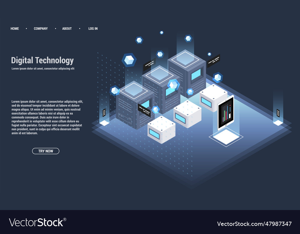Isometric server room and big data processing Vector Image Isometric server room and big data processing