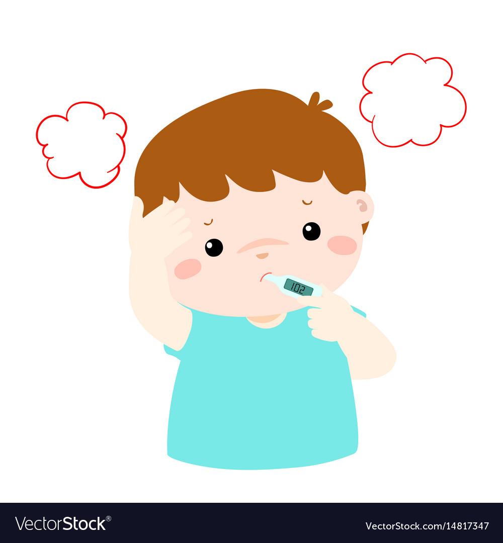 Little boy got high temperature cartoon Royalty Free Vector