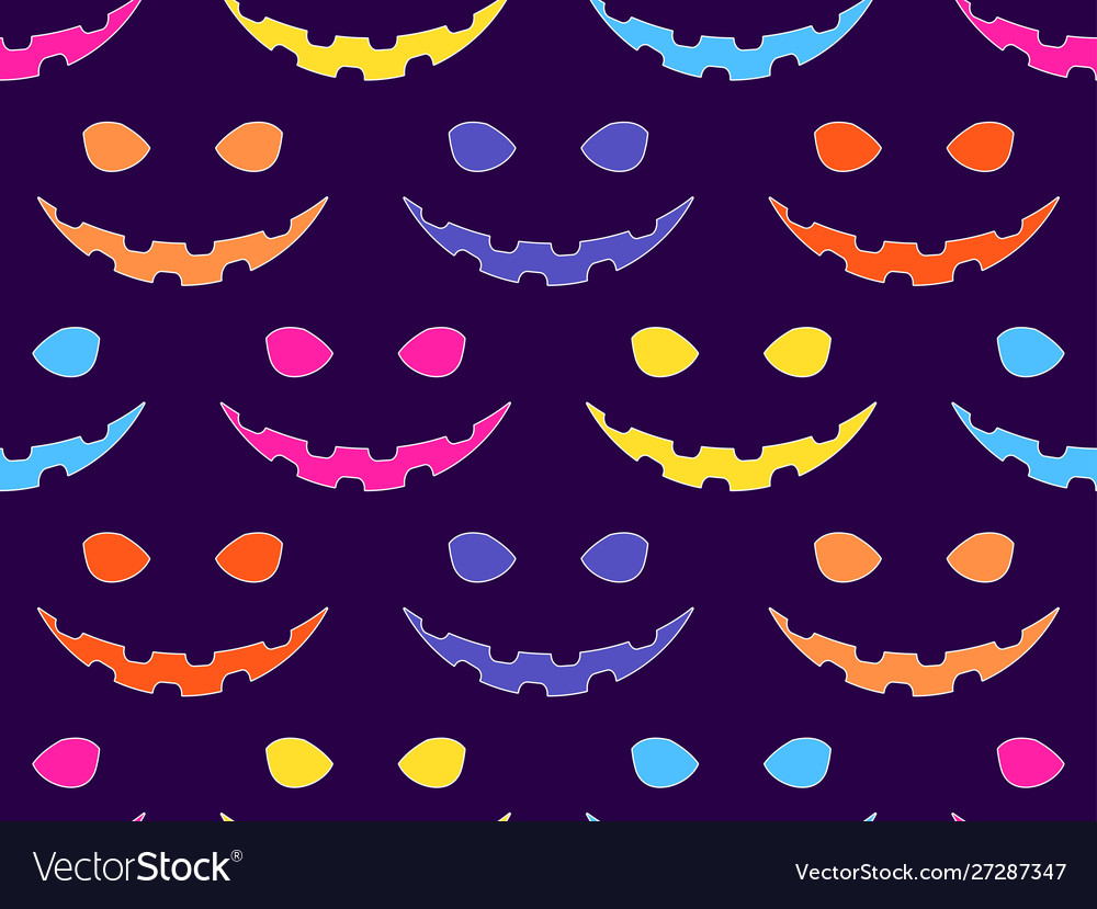 Multi-colored scary faces seamless pattern