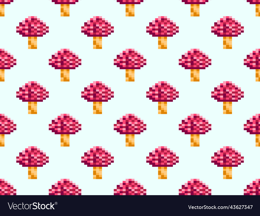 Mushrooms pixel art style seamless pattern 8 bit