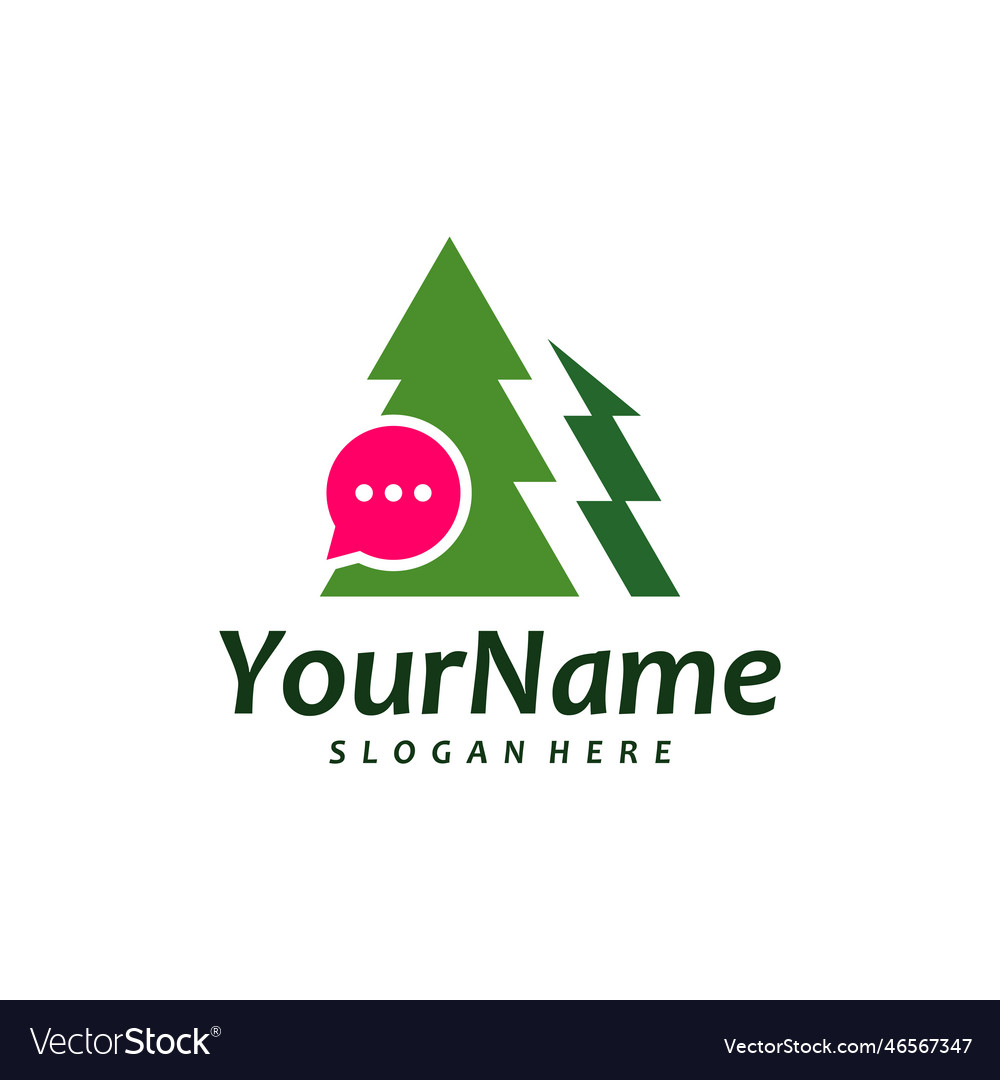 Pine tree with chat logo template creative