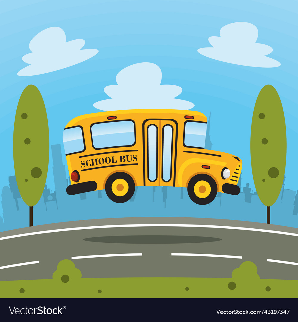 School bus jumping in road Royalty Free Vector Image