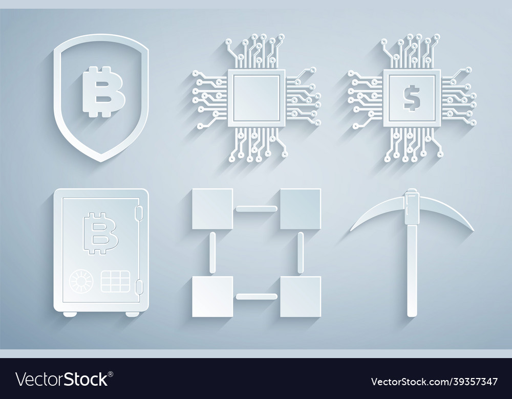 Set blockchain technology processor chip vector image Set blockchain technology processor chip