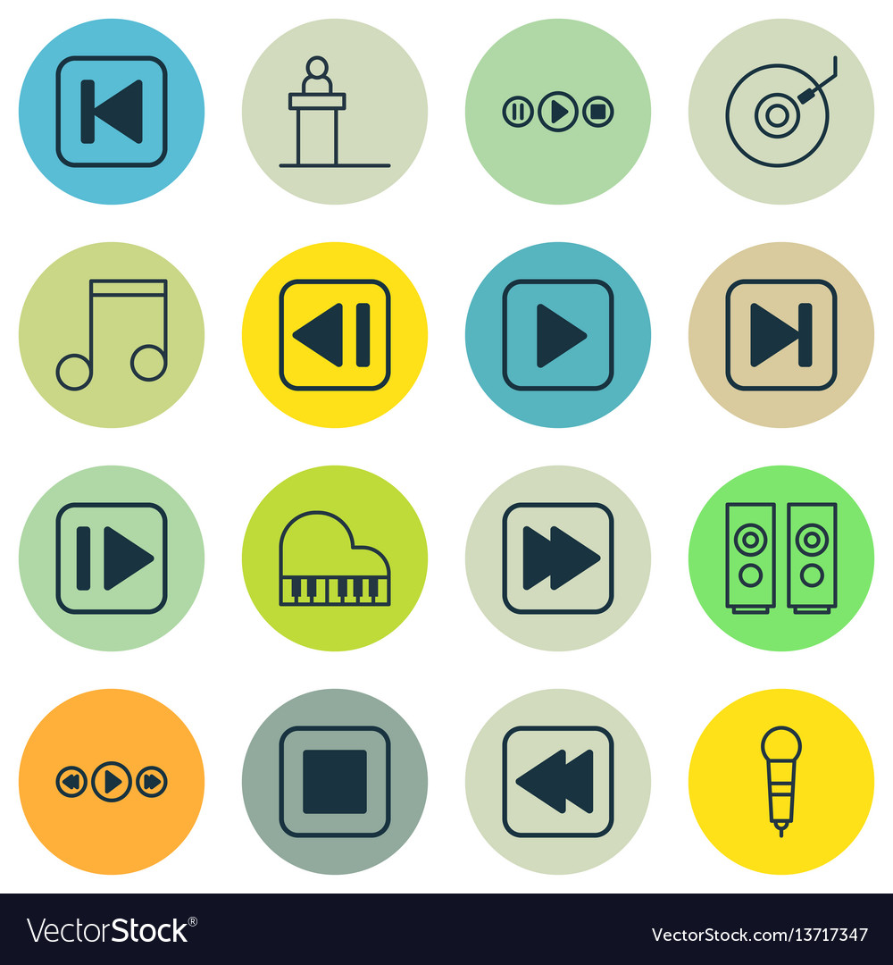 Set of 16 multimedia icons includes sound box