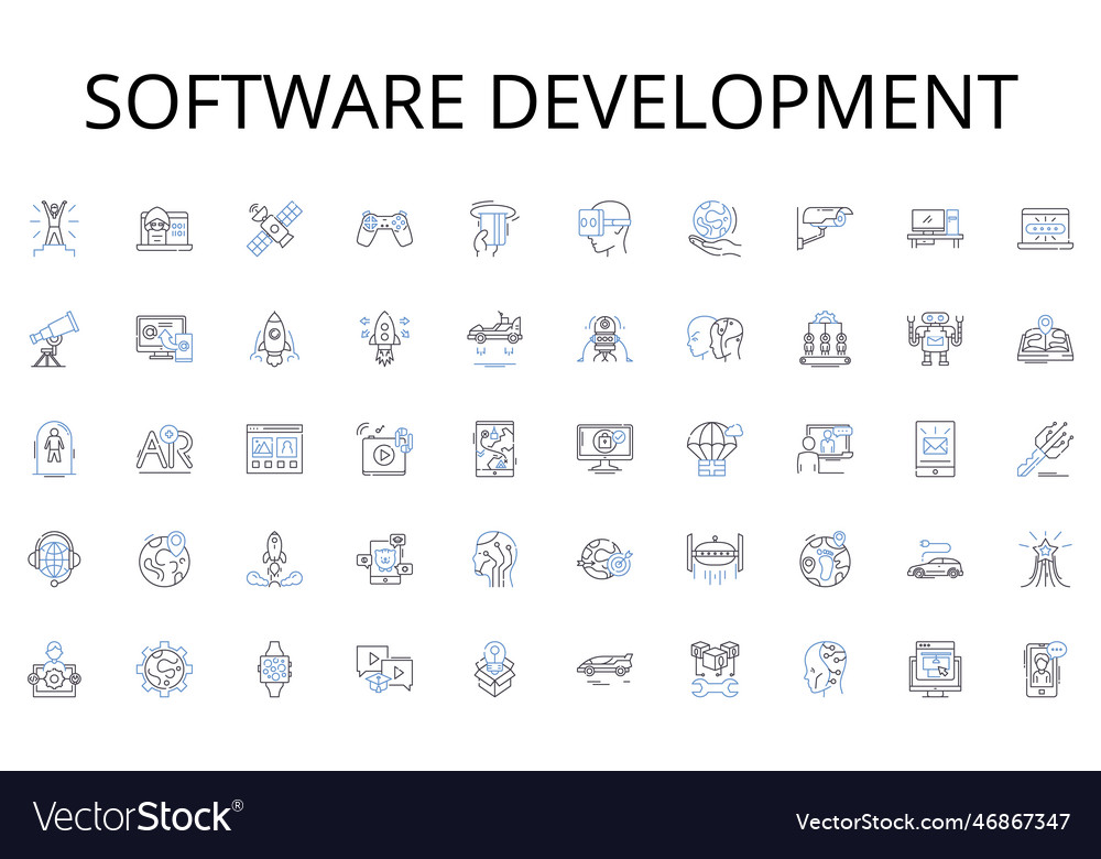 Software development line icons collection vector image Software development line icons collection