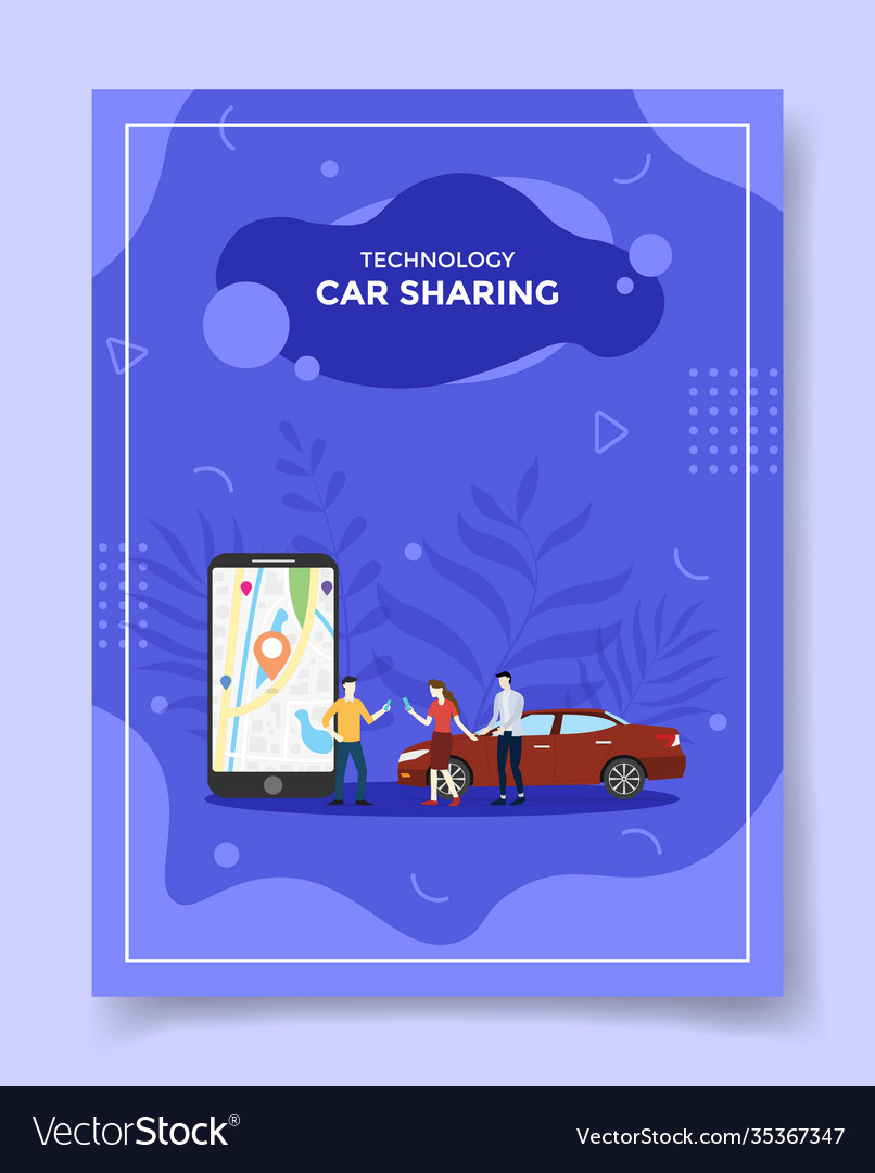 Technology car sharing people around smartphone