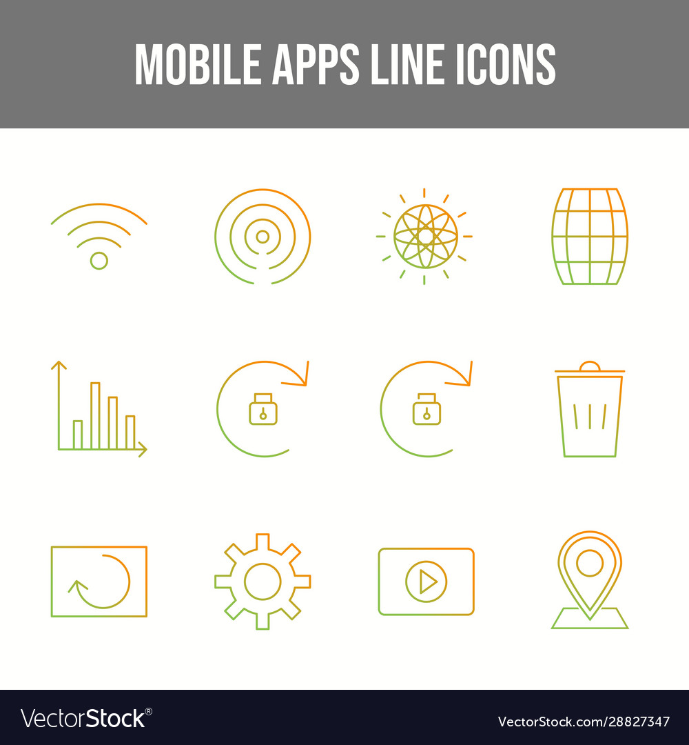 Unique line mobile apps icons set