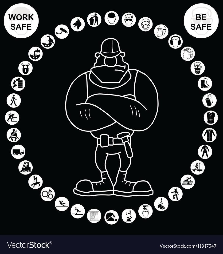 White circular health and safety icon collection Vector Image