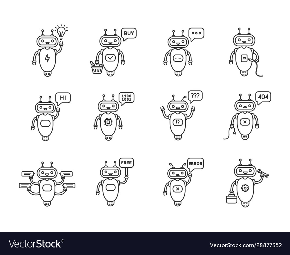Chatbots linear icons set vector image Chatbots linear icons set
