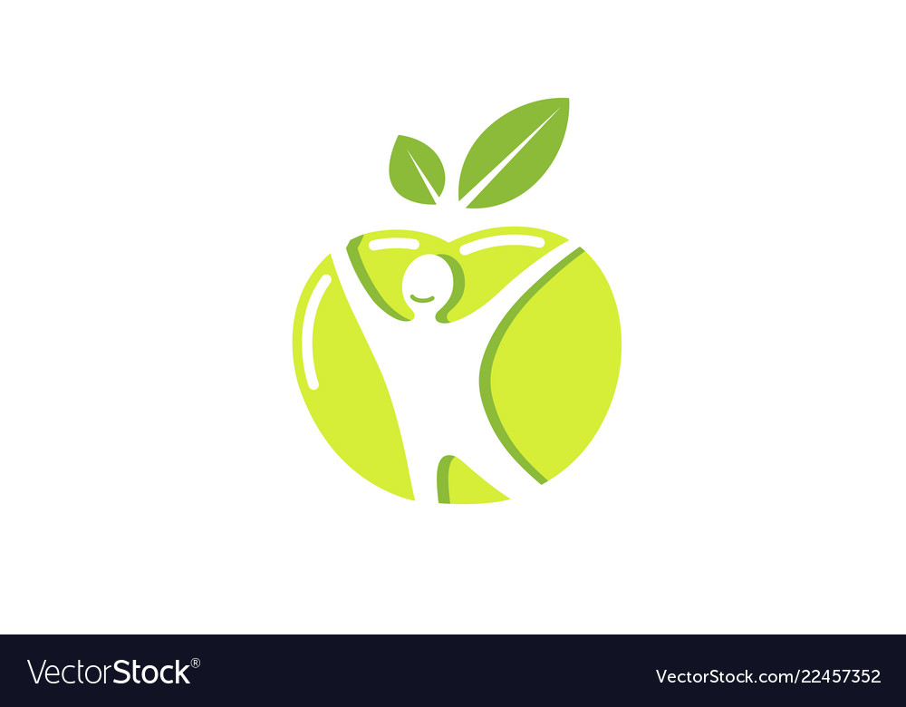 Creative green apple healthy body logo Royalty Free Vector