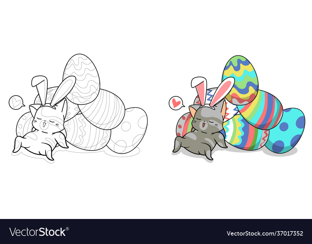 Cute bunny cat and eggs for easter day cartoon