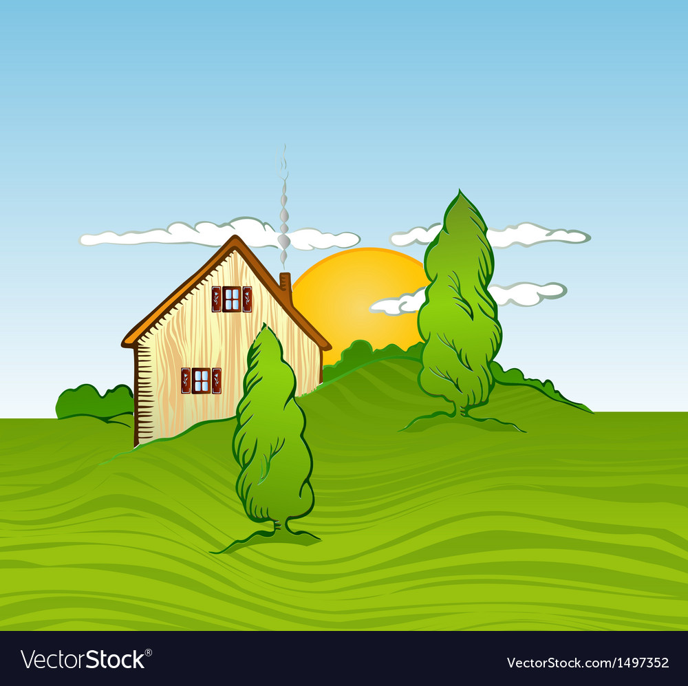 House with trees Royalty Free Vector Image - VectorStock