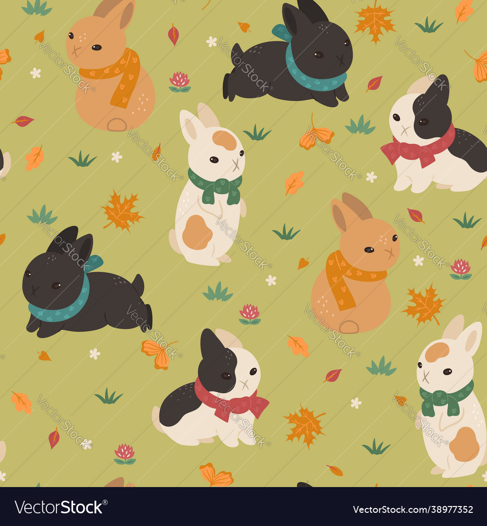 Seamless pattern with rabbits in scarves Vector Image Seamless pattern with rabbits in scarves