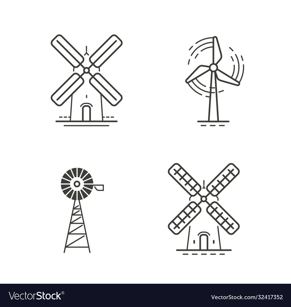 Set Icons Or Symbols Renewable Energy Windmill Vector Image