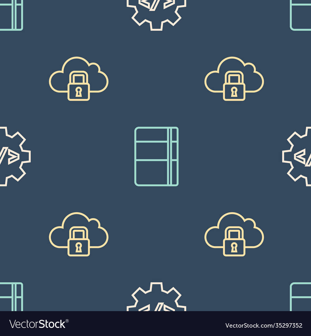 Set line front end development cloud computing vector image Set line front end development cloud computing