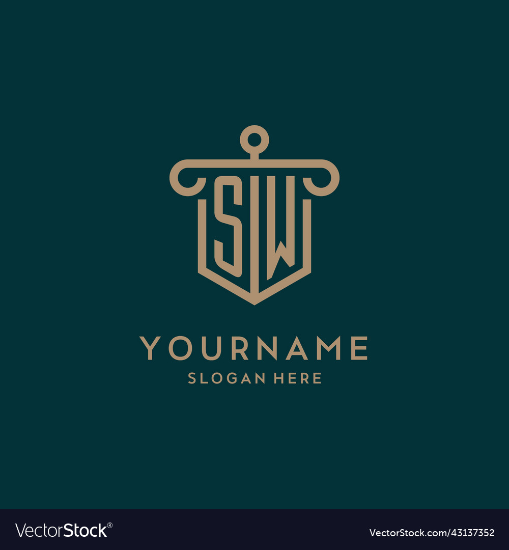 Sw monogram initial logo design with shield Vector Image Sw monogram initial logo design with shield