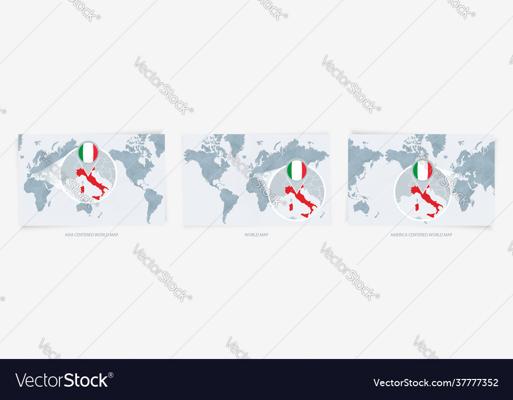 Three versions world map with enlarged