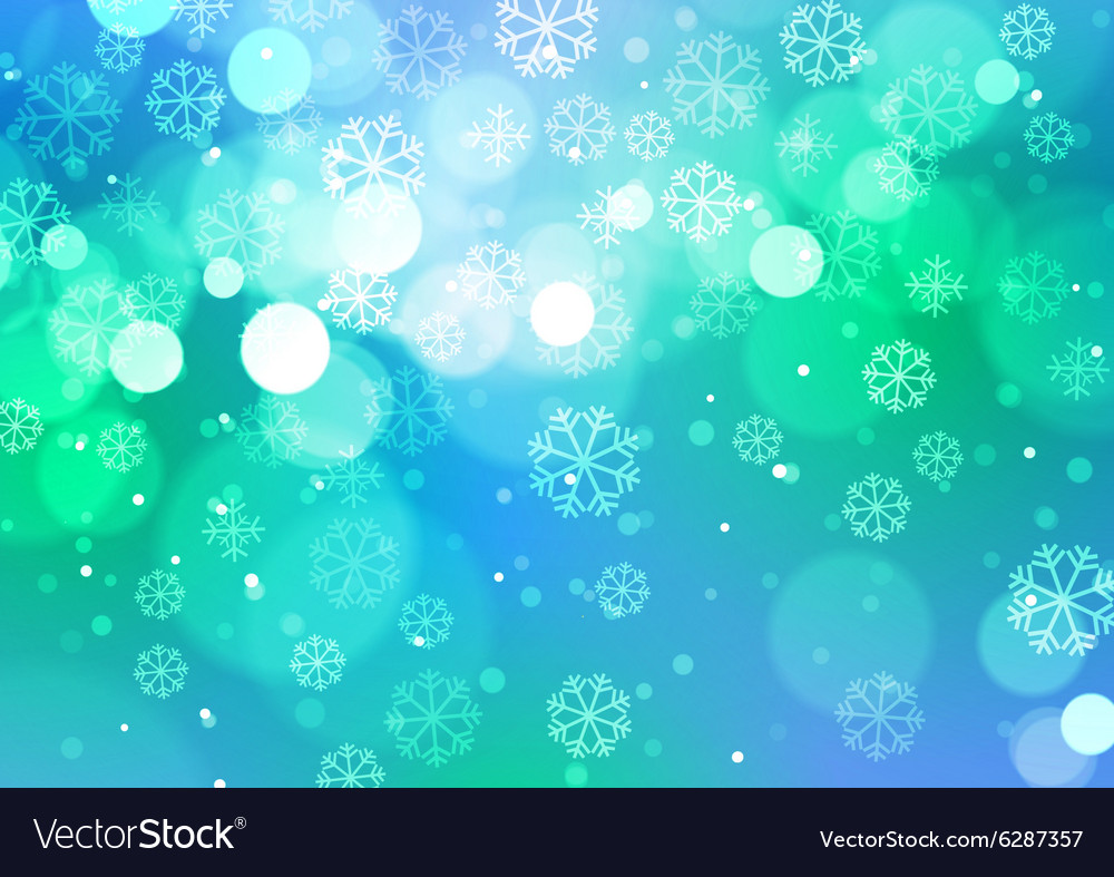 Abstrakte Bokeh Lichter mit Schneeflakes auf blau