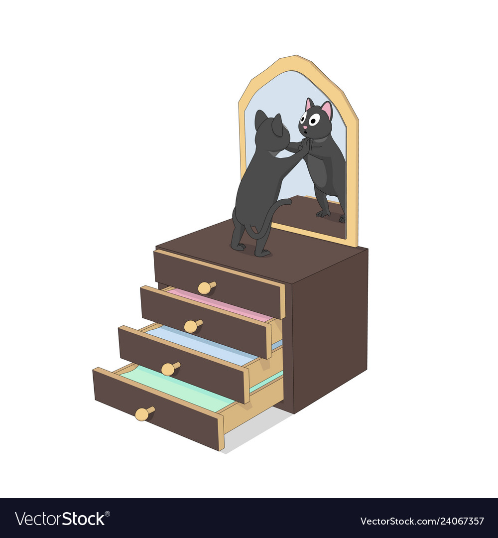 Cartoon cat looks in the mirror vector image Cartoon cat looks in the mirror