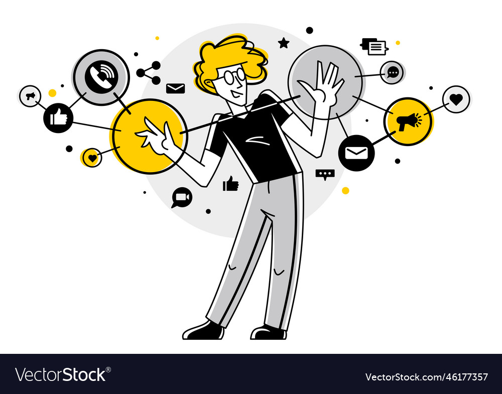 Creative worker doing some job and creating vector image Creative worker doing some job and creating