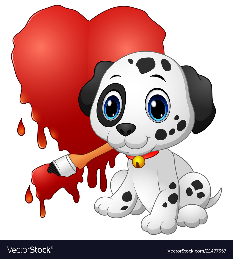 Cute Dog With Paintbrush Drawing A Heart Vector Image