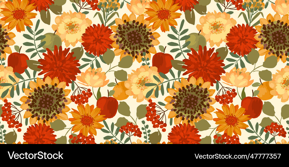 Floral seamless pattern with autumn flowers Vector Image