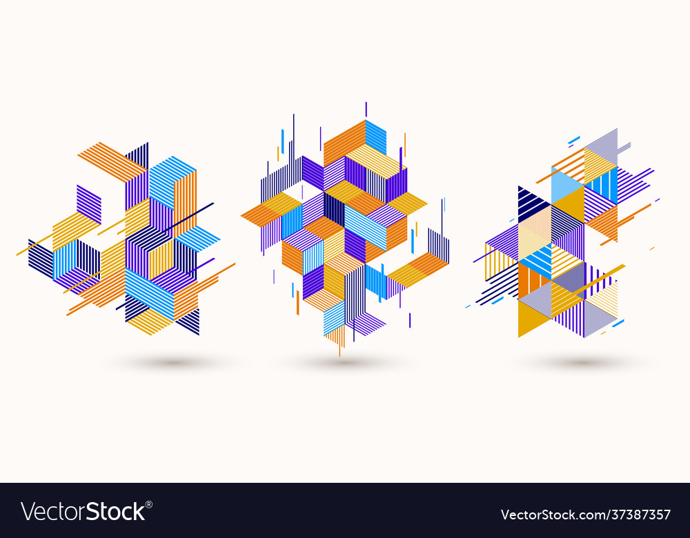 Line design 3d cubes and triangles abstract