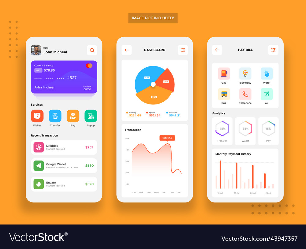 Mobile money ui ux kit with multiple color