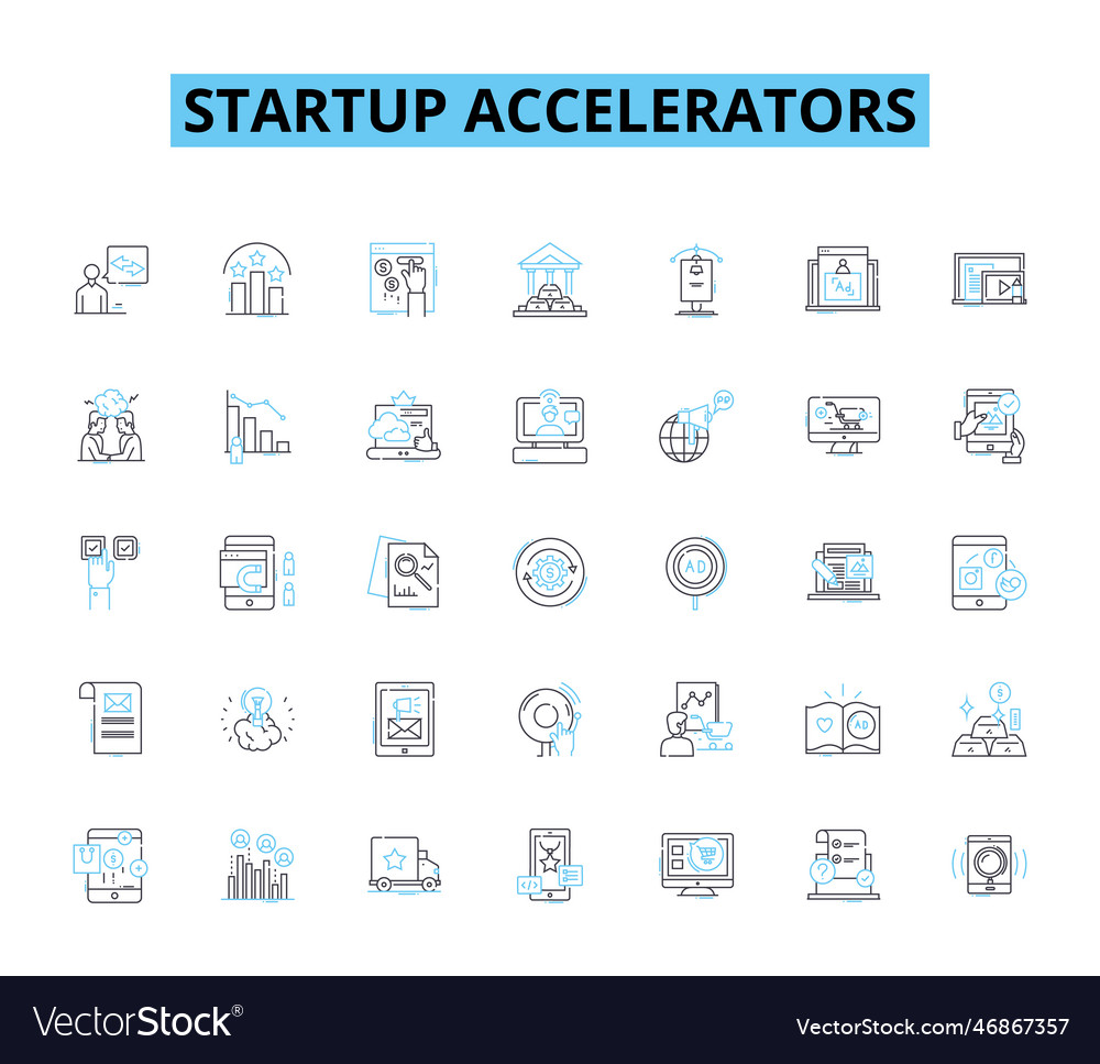 Startup accelerators linear icons set incubator