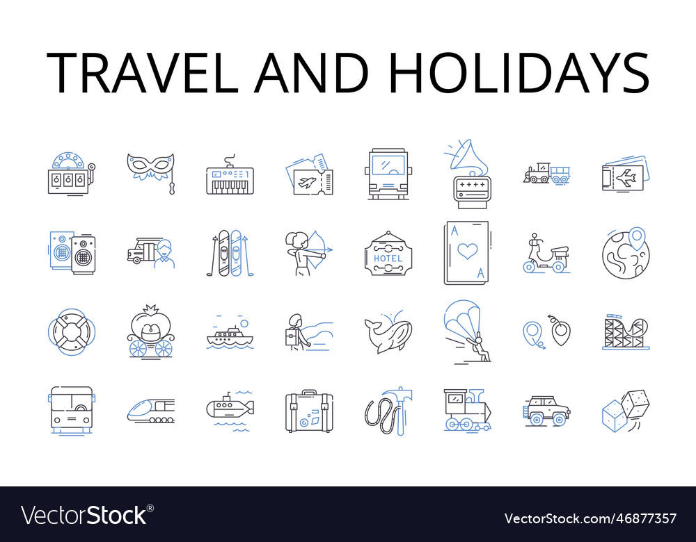 Travel and holidays line icons collection journey