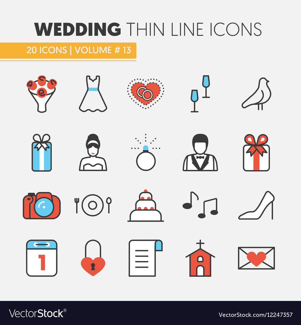 Wedding party thin line icons set