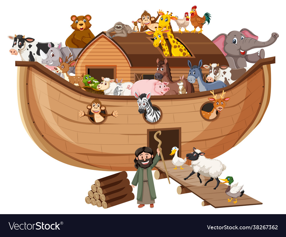Animals on noahs ark isolated on white background Vector Image Animals on noahs ark isolated on white background Vector Image