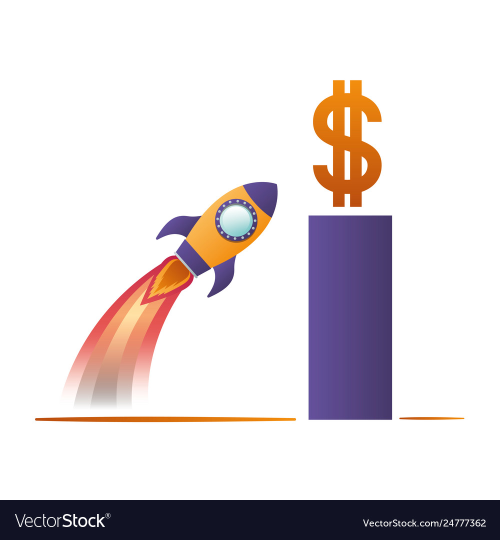 Bar graph with rocket isolated icon