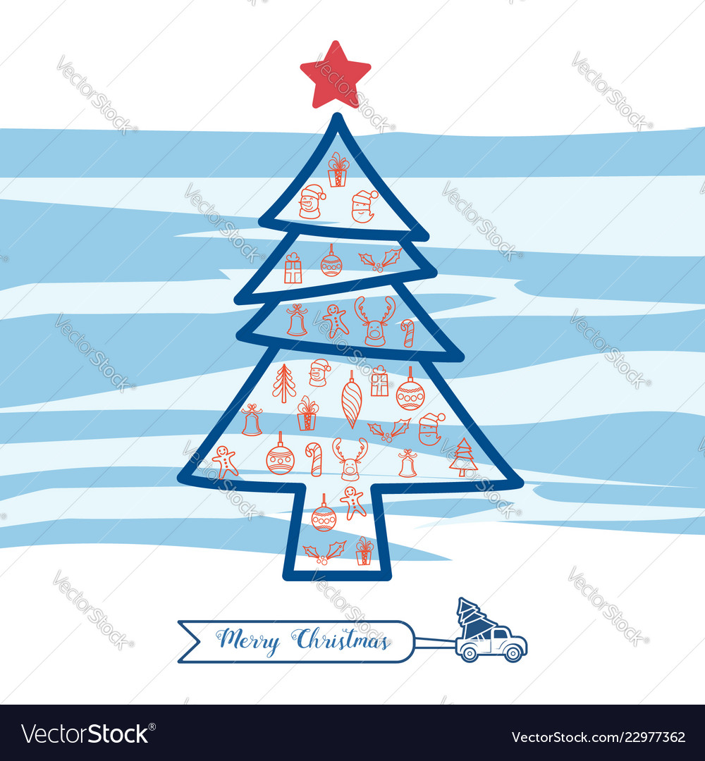 Christmas line art icons set in tree