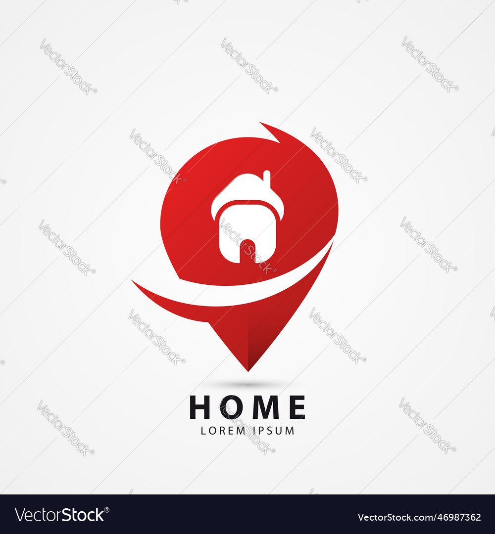 Creative red symbol map pointer house icon