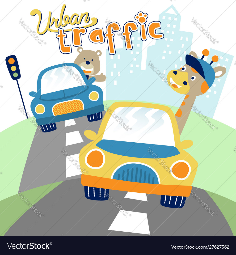 Lustige Tiere Cartoon Auto Giraffe und Bär vector image Lustige Tiere Cartoon Auto Giraffe und Bär
