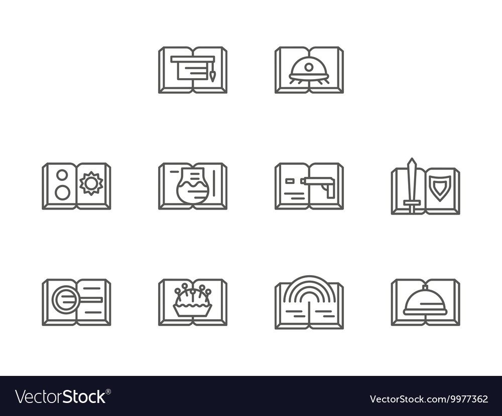 Genres of stories black line icons set