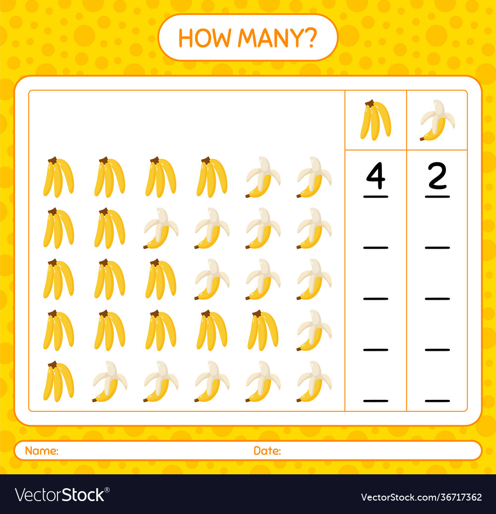 How many counting game with banana worksheet vector image How many counting game with banana worksheet