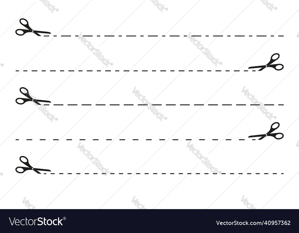 Set of scissors icons with different dotted lines