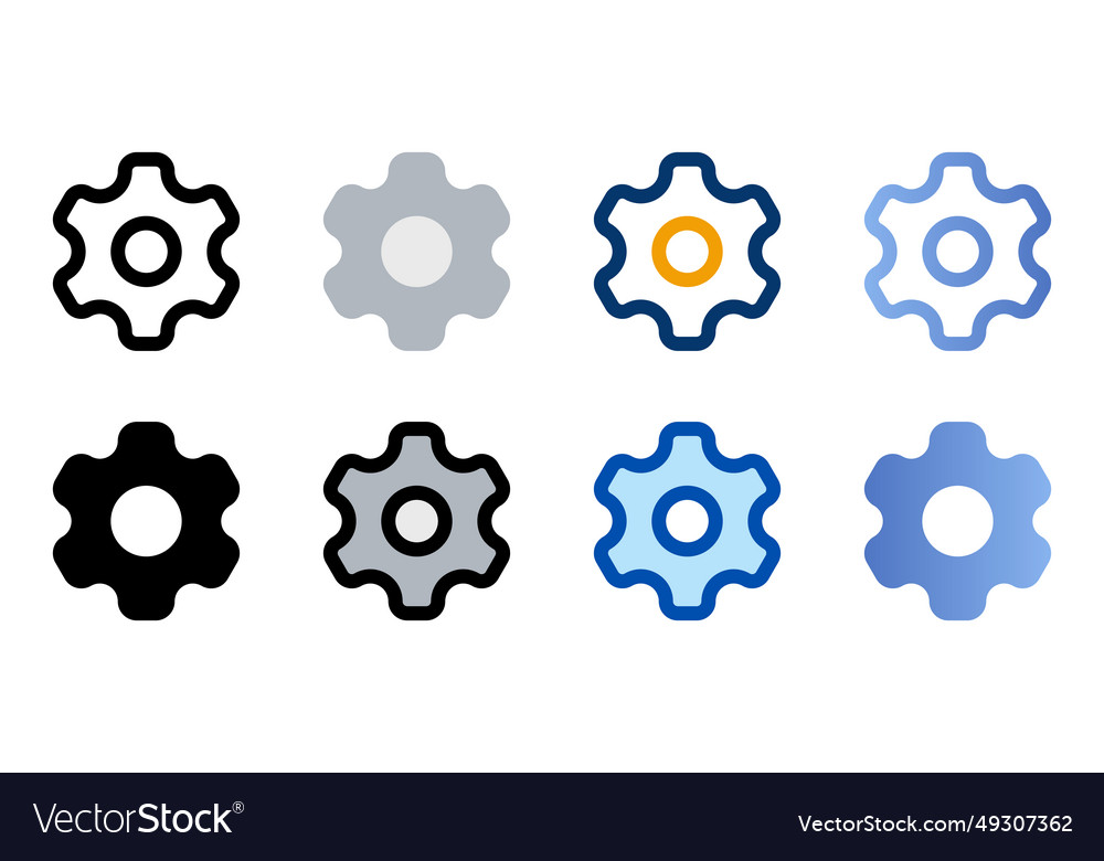 Setting icons in different style vector image Setting icons in different style