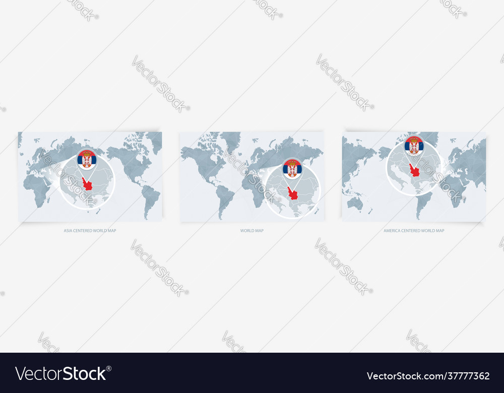 Three versions world map with enlarged