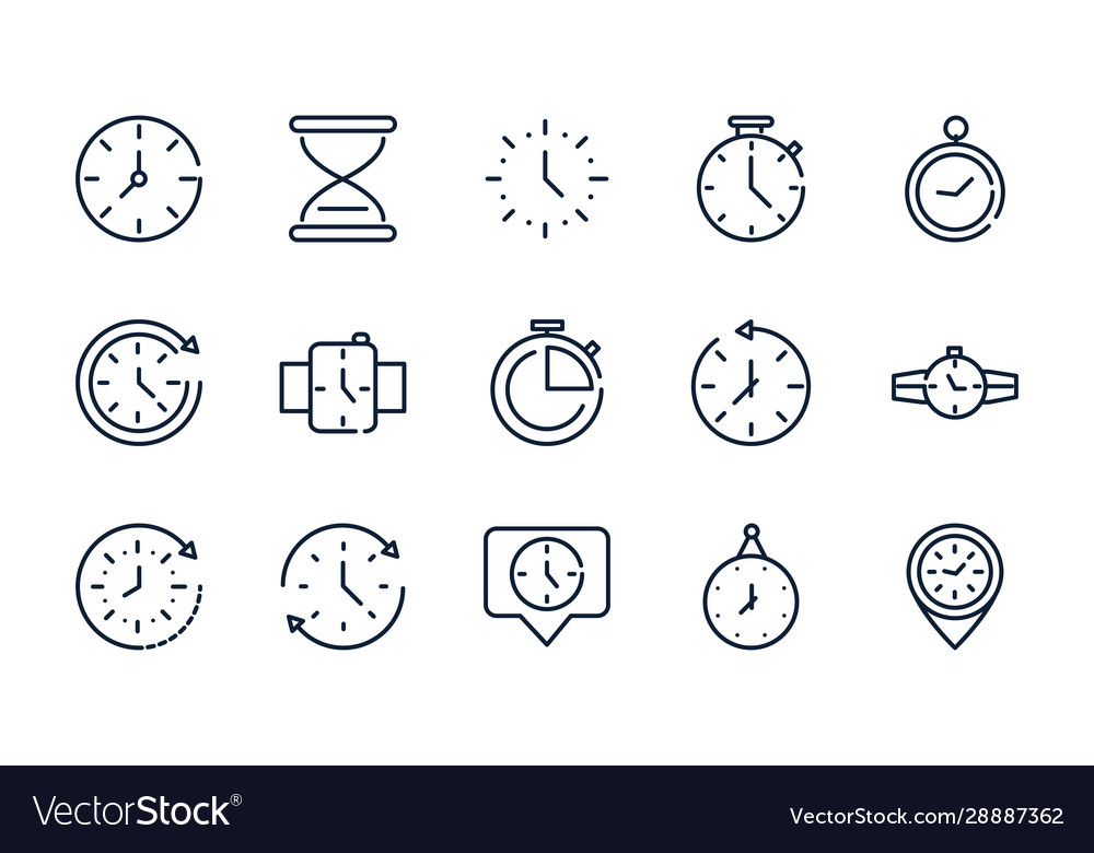 Time clock timer hour date linear design set icons