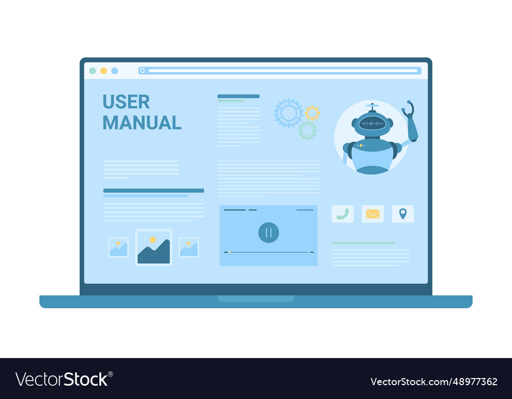 User manual guide on laptop desktop web guidance vector image User manual guide on laptop desktop web guidance