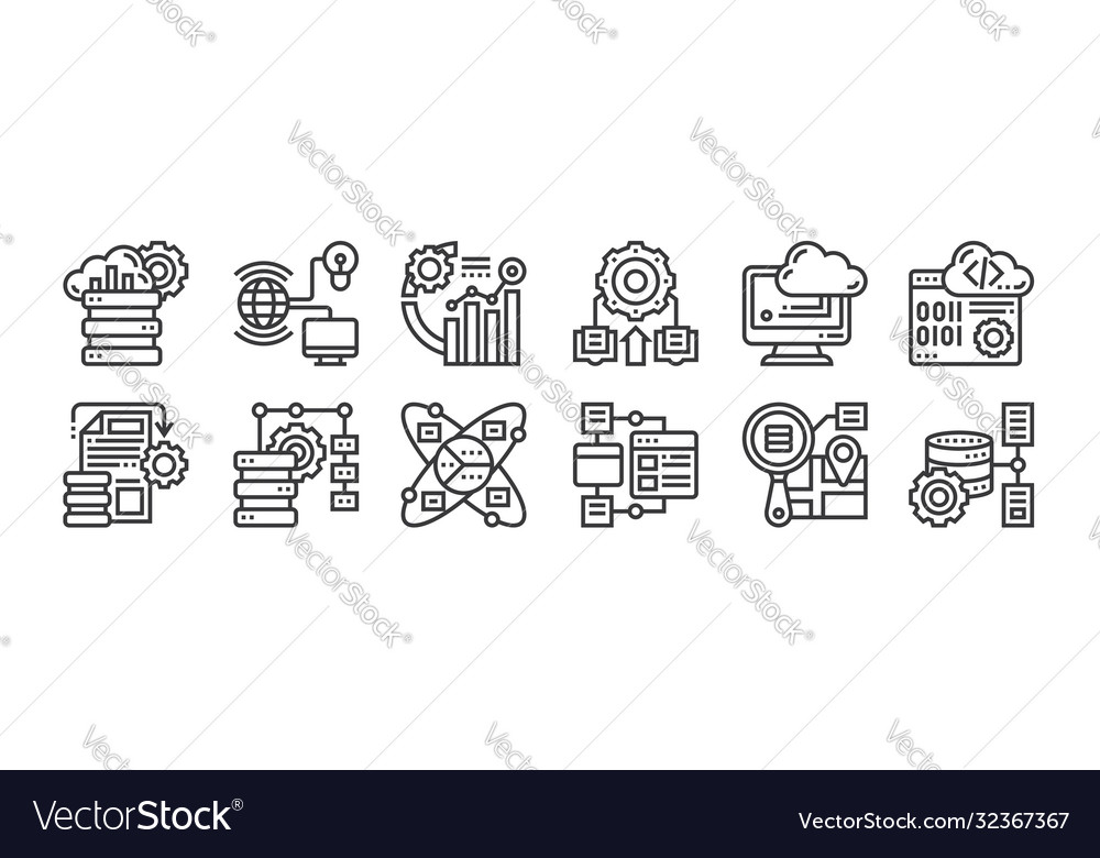 12 set linear data analytics icons thin vector image 12 set linear data analytics icons thin