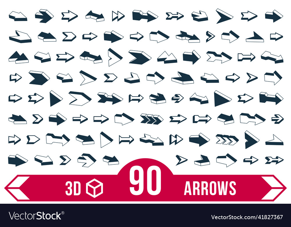 3d arrows big set single color monochrome simple vector image 3d arrows big set single color monochrome simple