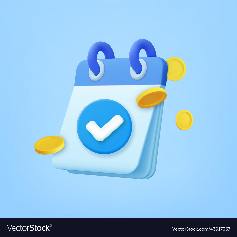 3D Calendar with Coins and Checkmark
